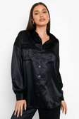 Black Textured Satin Relaxed Fit Shirt