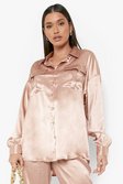 Sand beige Textured Satin Relaxed Fit Shirt