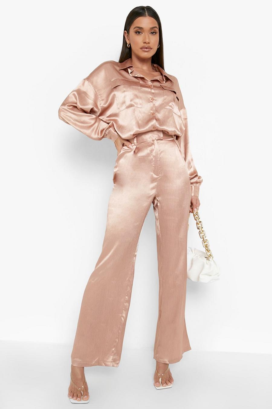 Sand Textured Satin Wide Leg Trousers image number 1