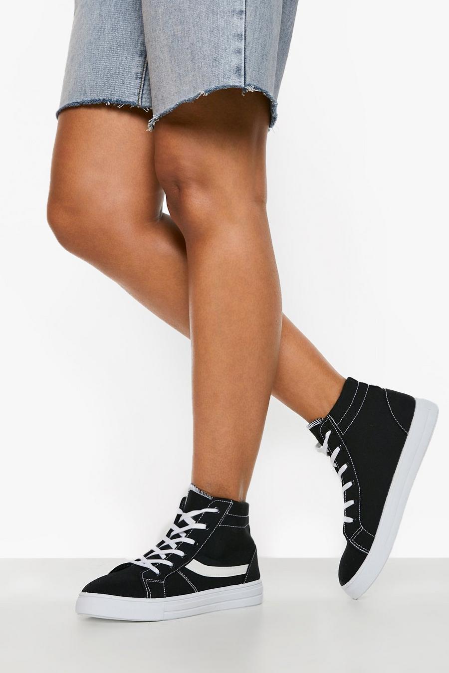 Black Wide Fit Panelled High Top Trainer