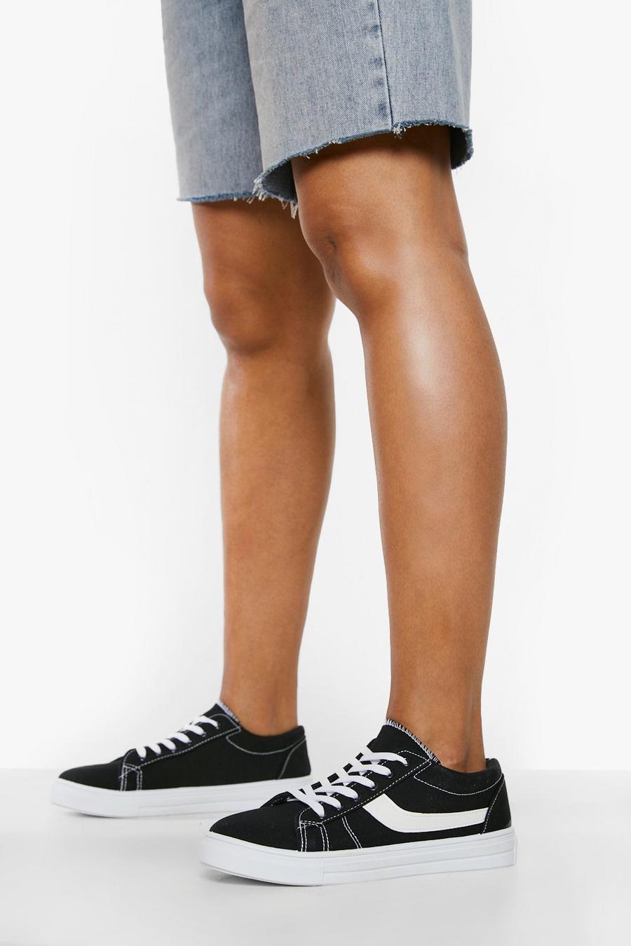 Black Wide Fit Panelled Low Top Trainer