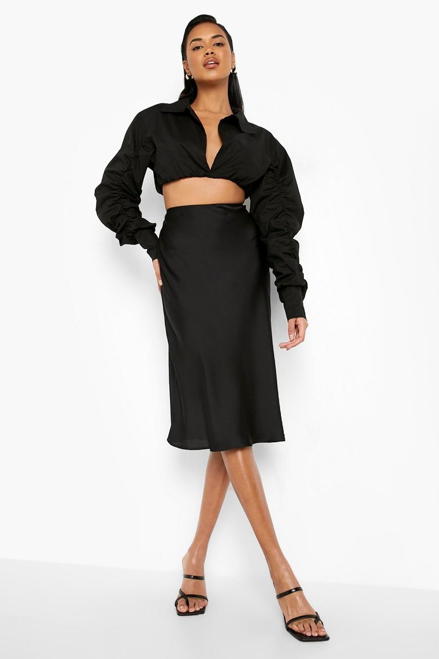 Black Satin Midi Skirt image number 1