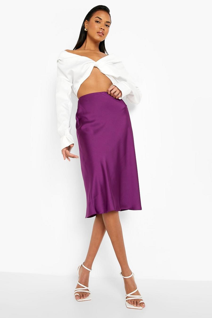 Midnight purple violet Satin Midi Skirt