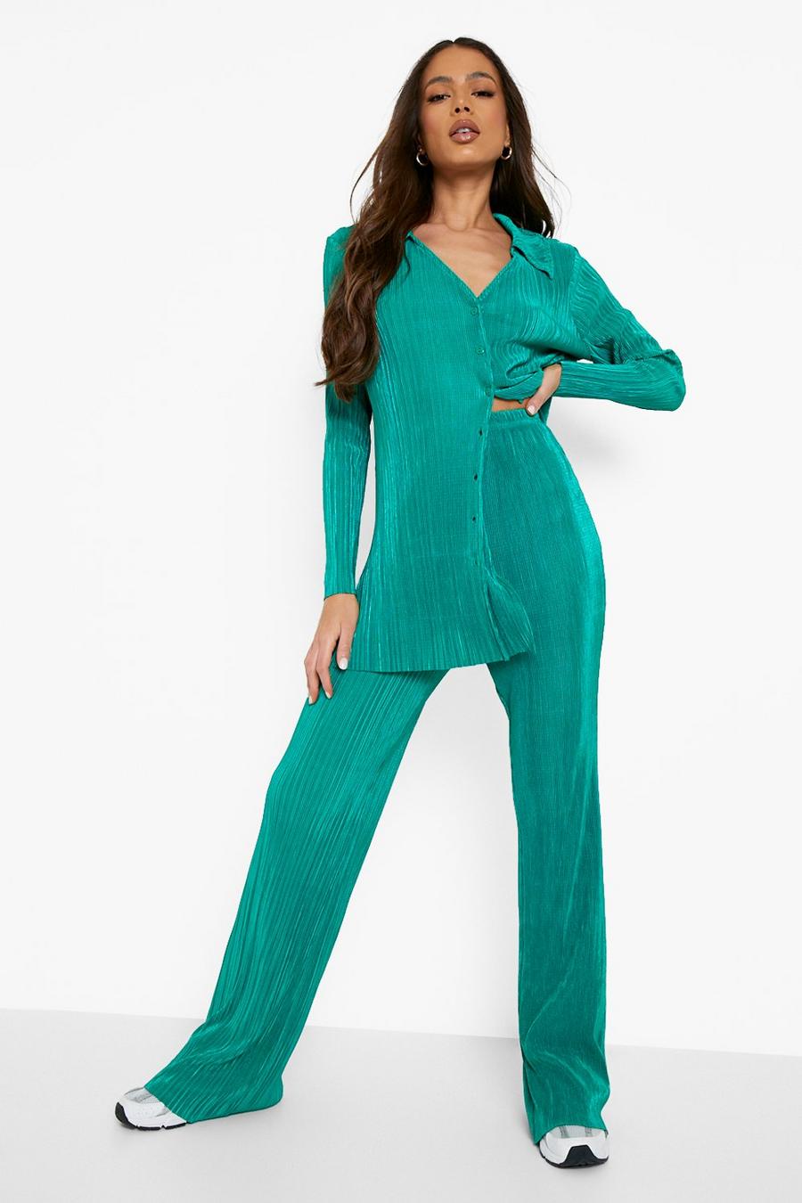 Bright green Plisse Fit & Flare Pants image number 1