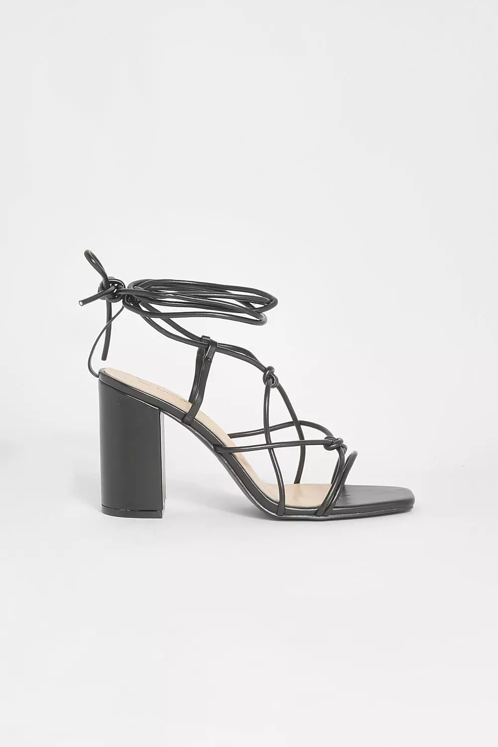 Black caged 2024 block heels