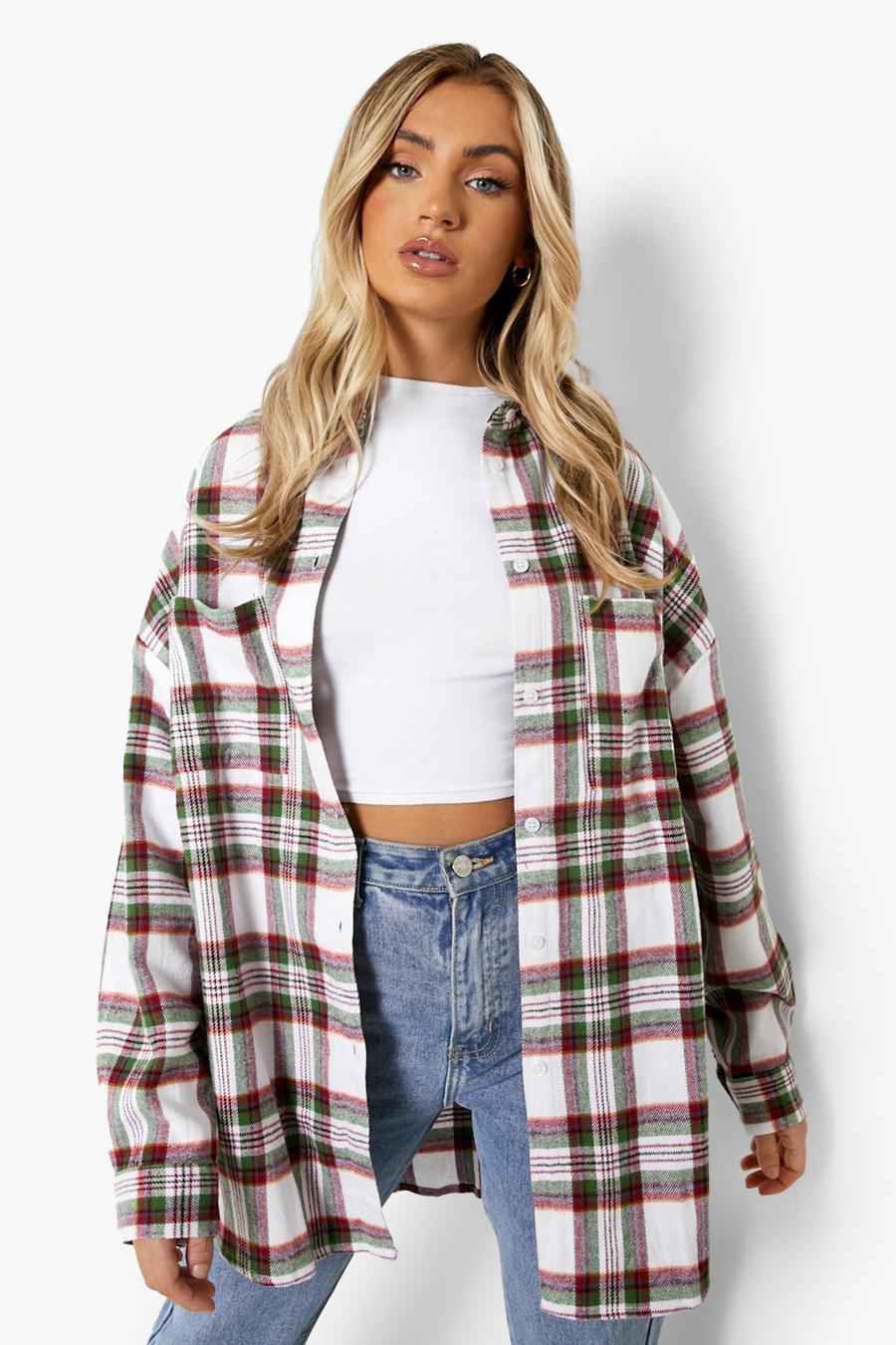 White Oversized Flannel Shirt image number 1