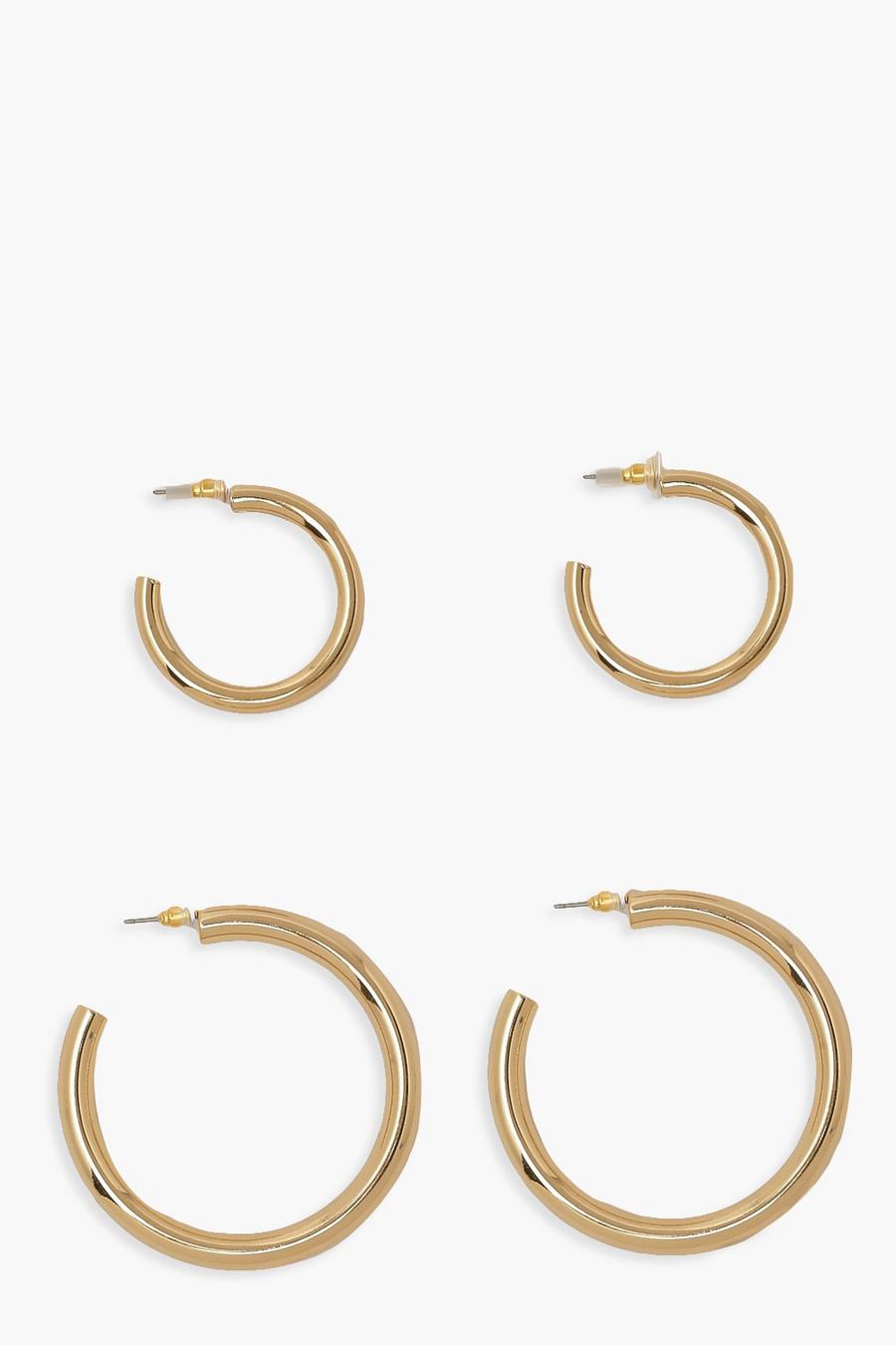 Gold 2 Pack Chunky Hoop Earrings image number 1