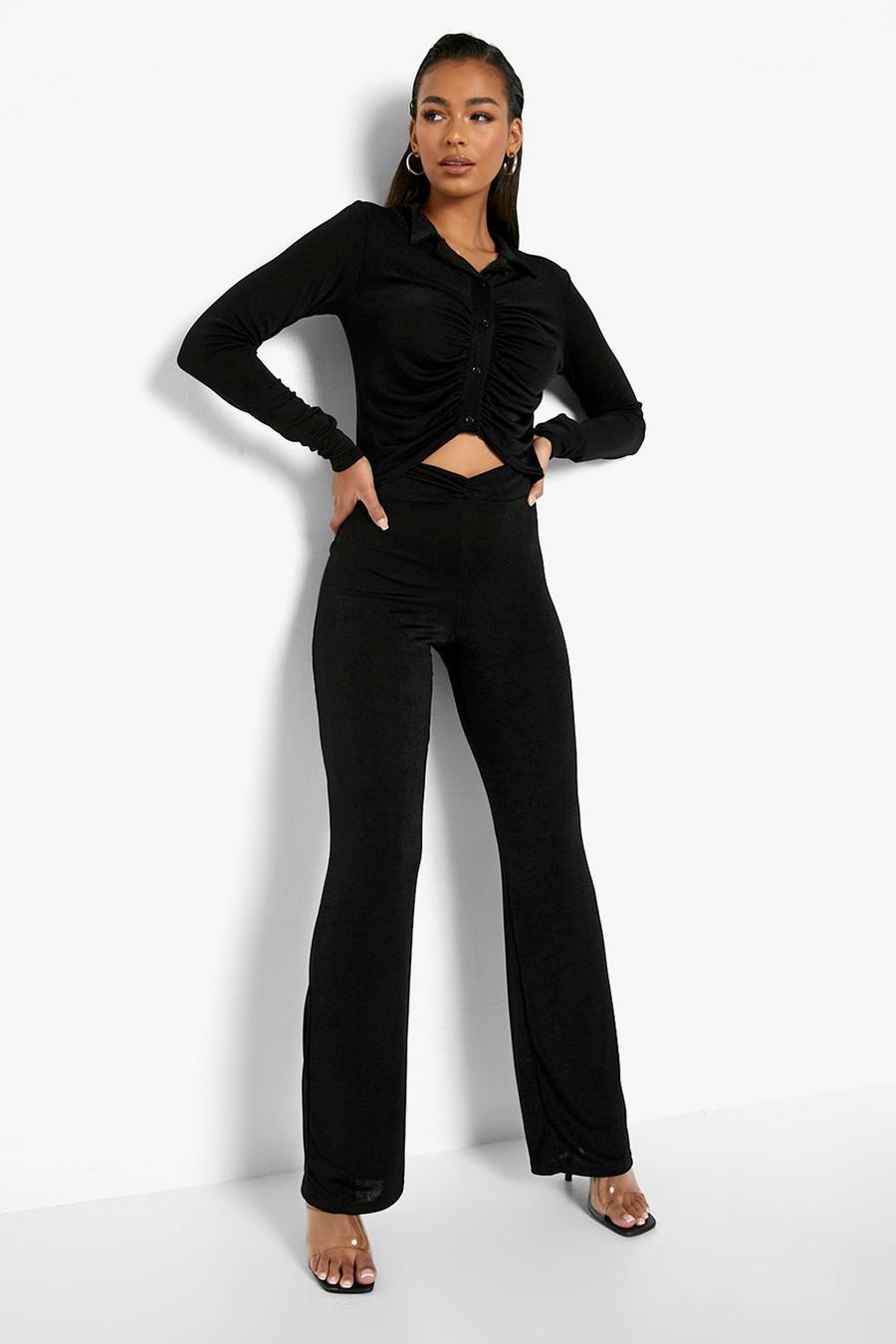 Black Textured Slinky Knot Detail Trouser image number 1