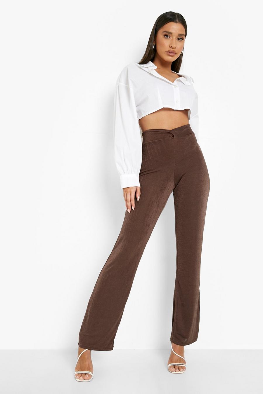 Chocolate Textured Slinky Knot Detail Pants image number 1