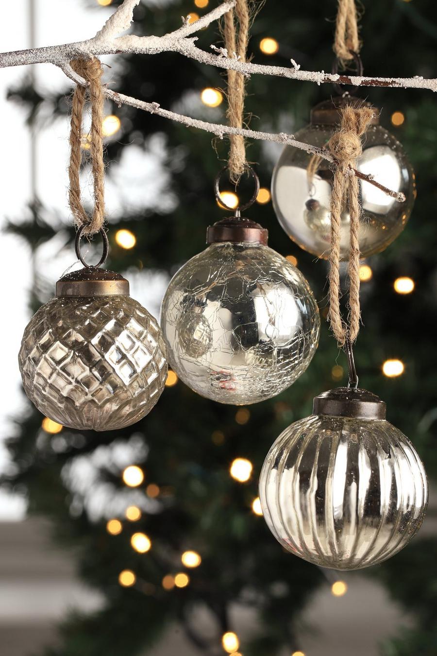 Decorazioni albero di Natale in vetro con crepe - set di 4, Silver image number 1