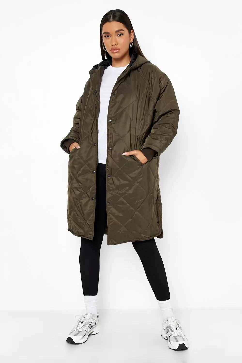 Quilted Hooded Longline Padded Jacket