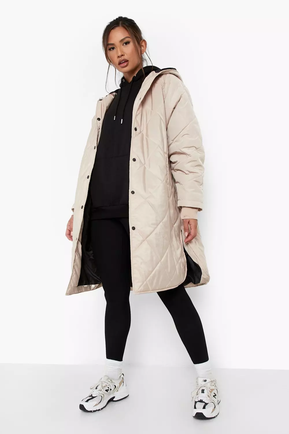 Quilted Hooded Longline Padded Jacket