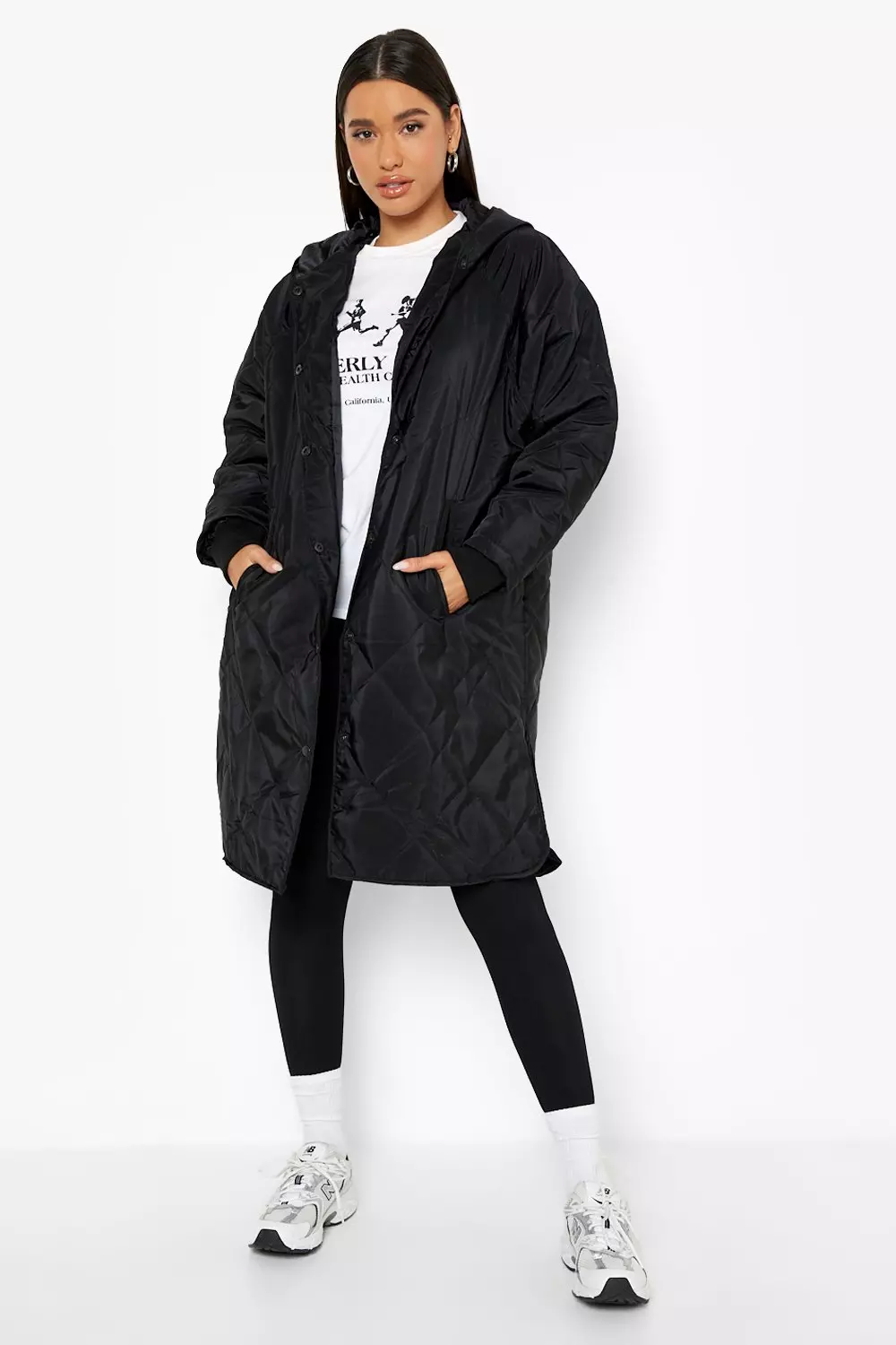 Quilted Hooded Longline Padded Jacket