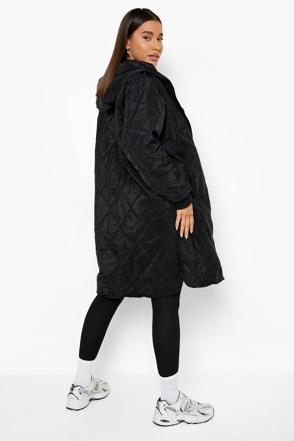 Boohoo longline padded coat outlet with hood in black