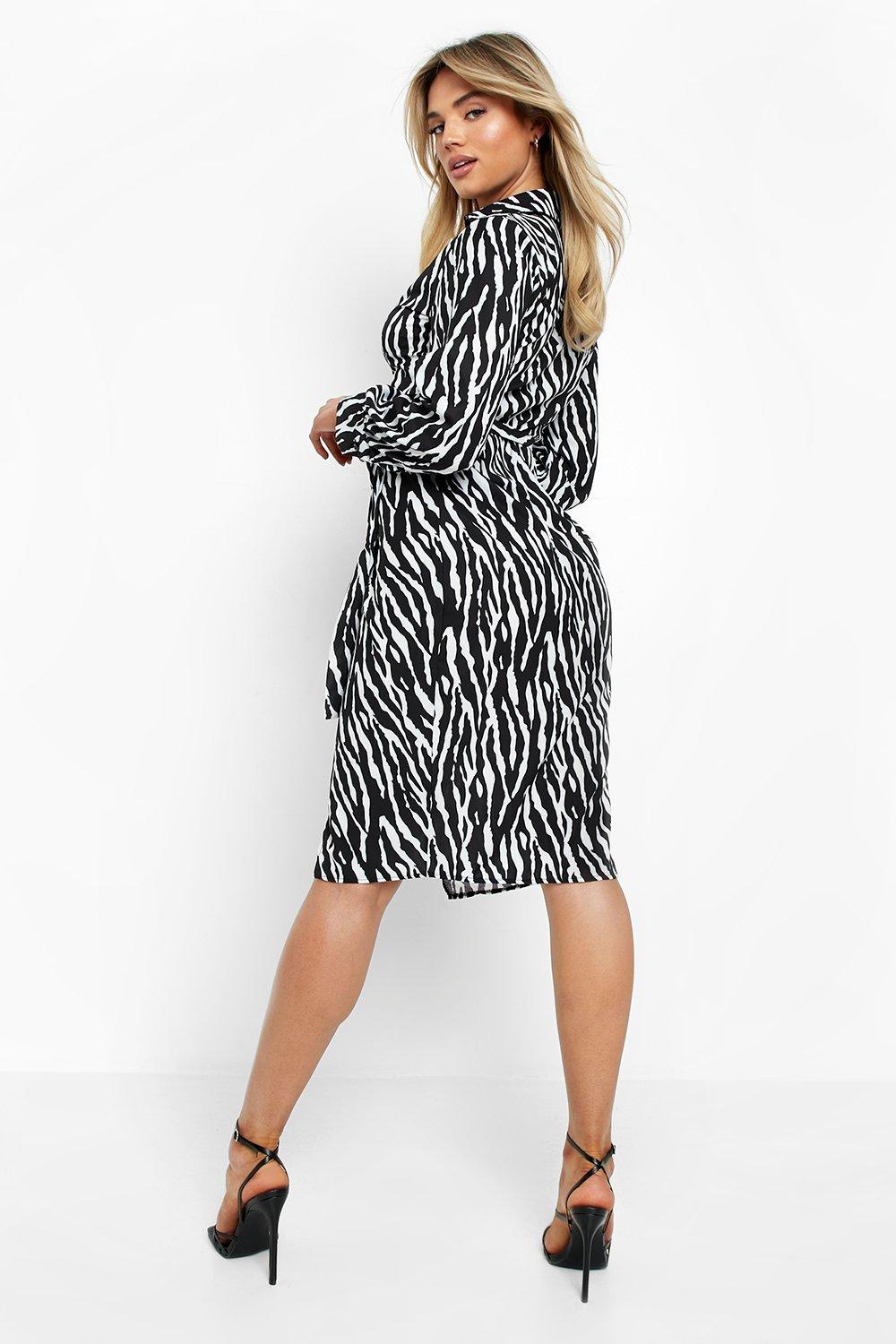 Zebra print clearance midi shirt dress