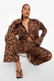Caramel Leopard Print Matte Satin Relaxed Fit Shirt