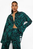 Emerald Zebra Print Matte Satin Relaxed Fit Shirt