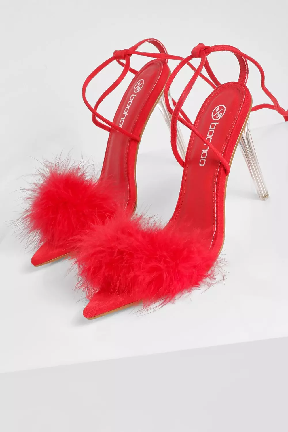 Red store feather heels