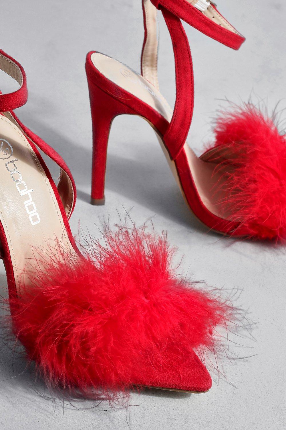 Red best sale feather heels