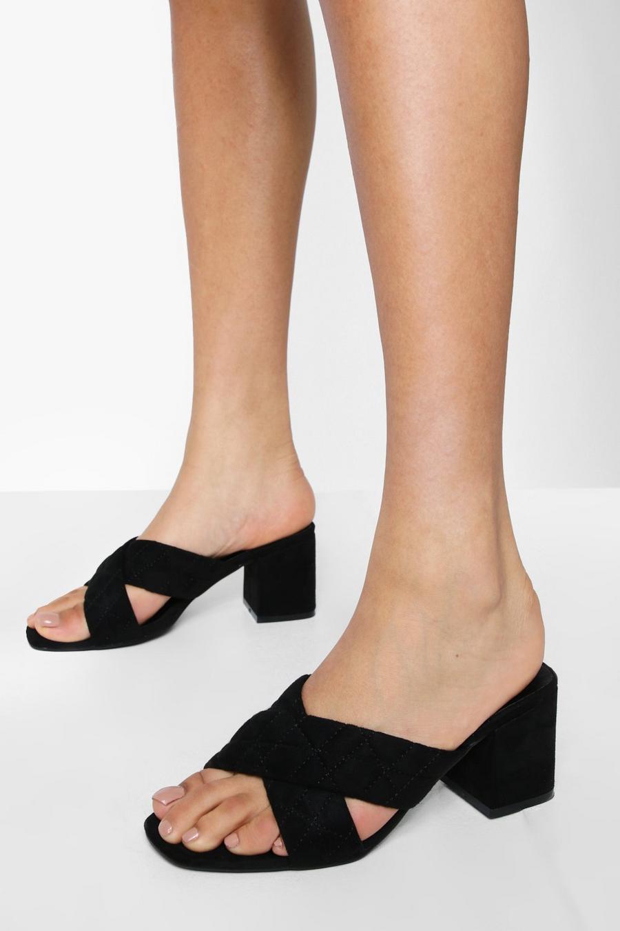 Black Wide Fit Quilted Crossover Mule image number 1