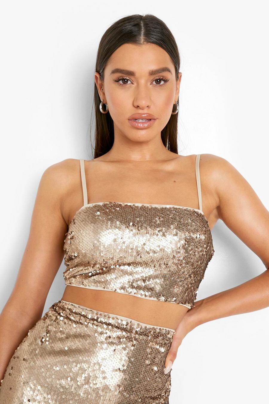 Gold Matte Sequin Strappy Cami image number 1