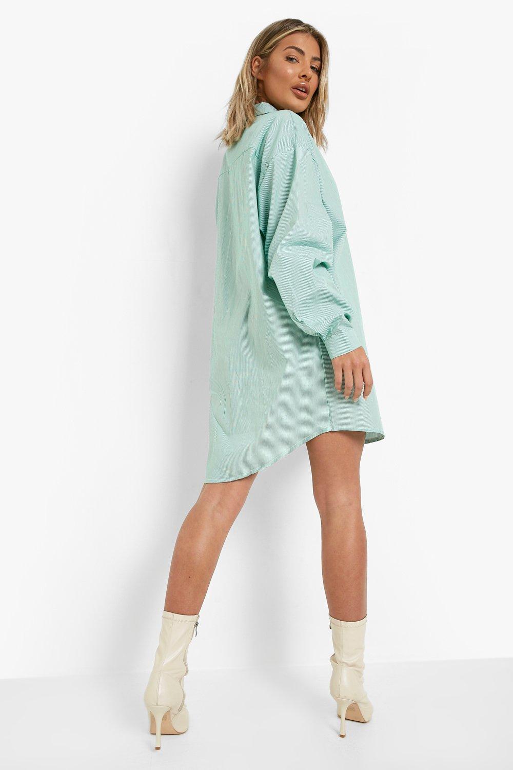 Stripe Pocket Oversized Shirt Dress