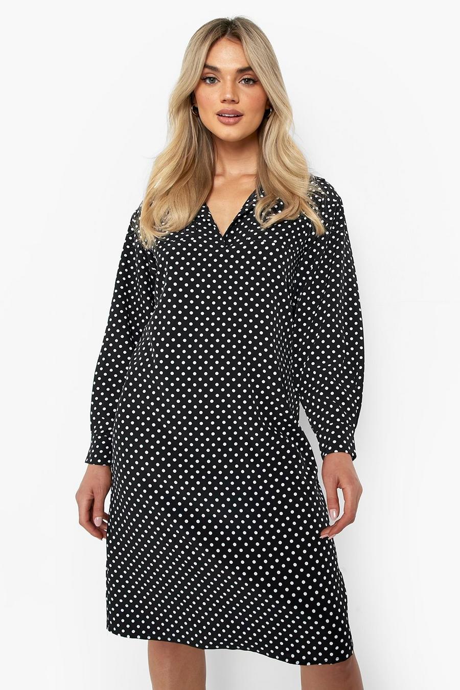 Black Polka Dot Midi Shirt Dress image number 1