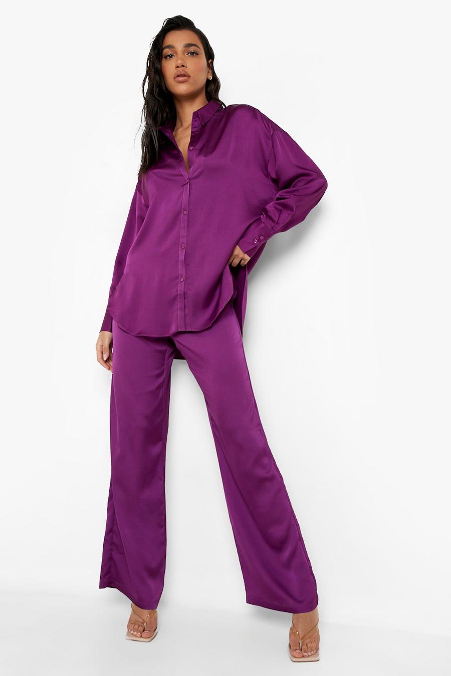 Pantalon large satin, Midnight purple image number 1