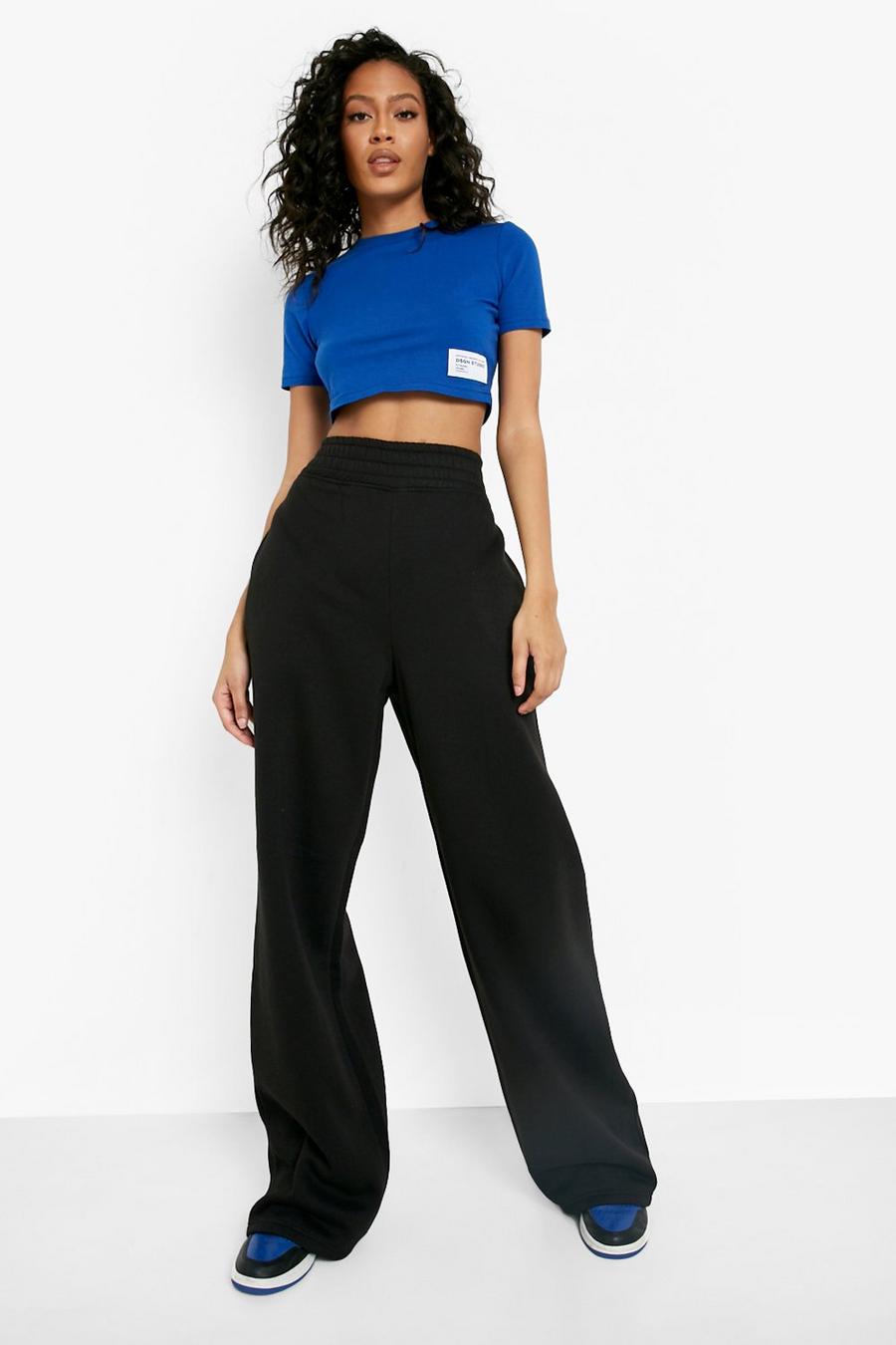 Black Tall Thick Waistband Wide Leg Track Pants image number 1