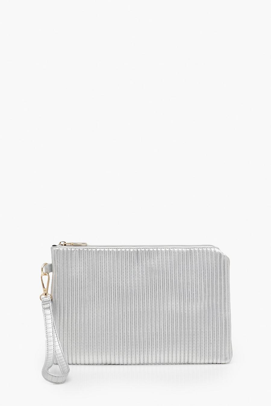 Silver Ribbed Basic Clutch image number 1