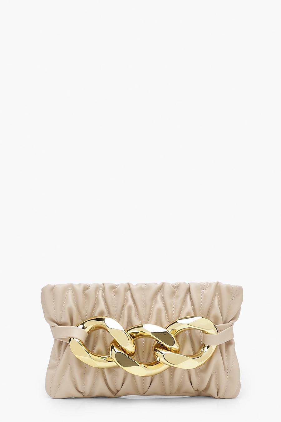 Cream Chunky Chain Clutch Bag image number 1