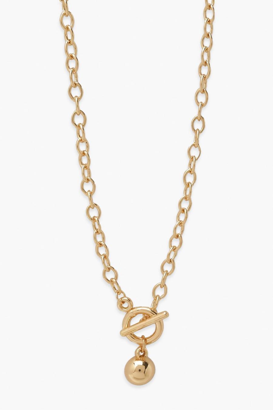 Gold Chunky Rope Chain T-bar Ball Necklace image number 1