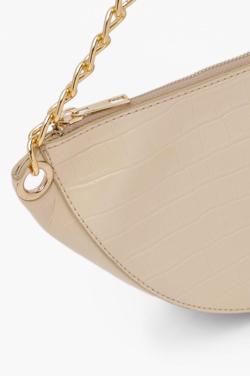 Women's White Croc Chunky Chain Shoulder Bag