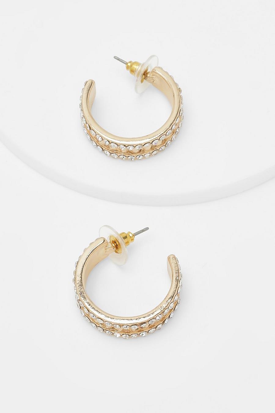 Gold Embellished Thick Hoop Earrings image number 1