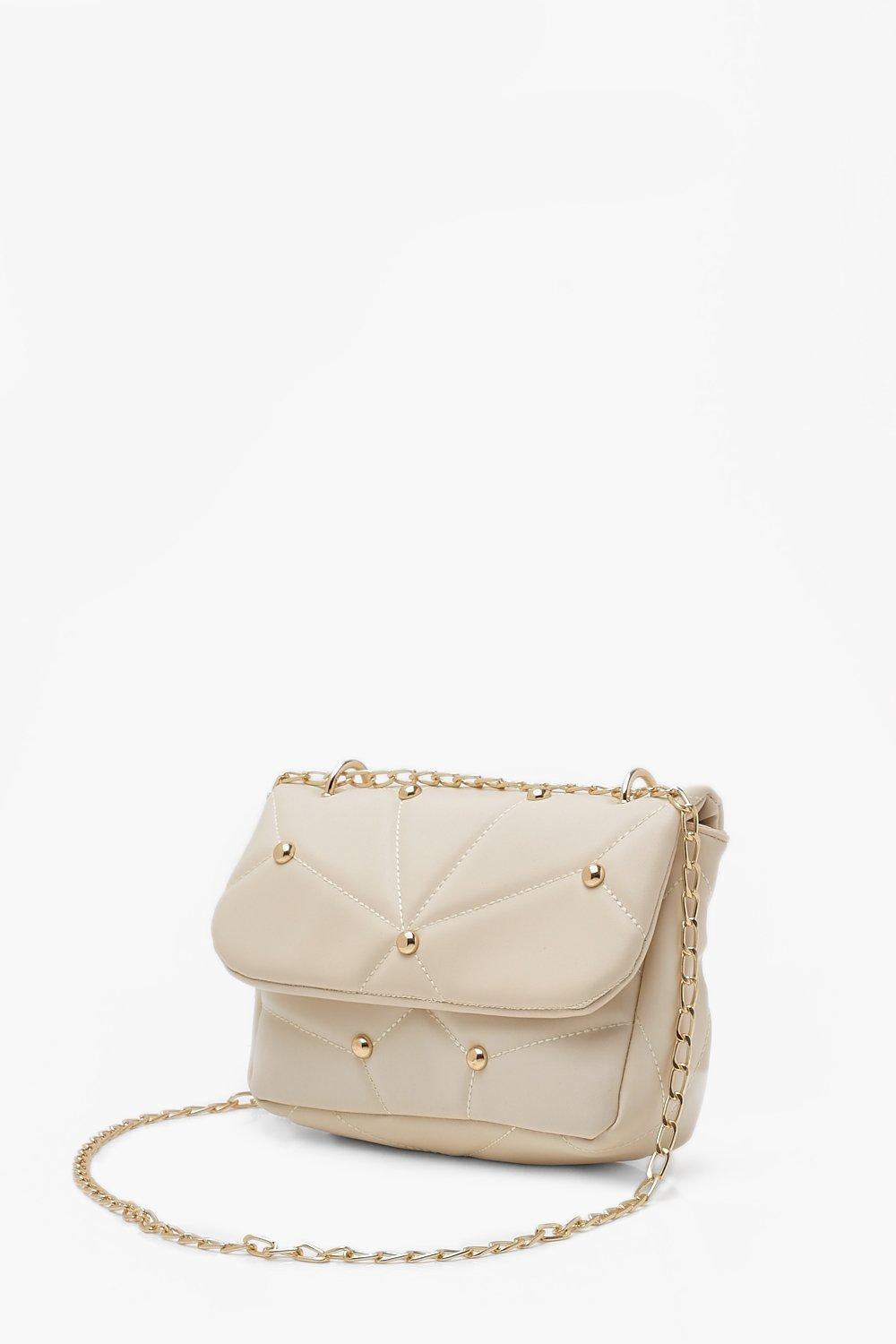 Yours Plus Size Cream Studded Quilted Chain Bag Size One Size | Women's Plus Size and Curve Fashion