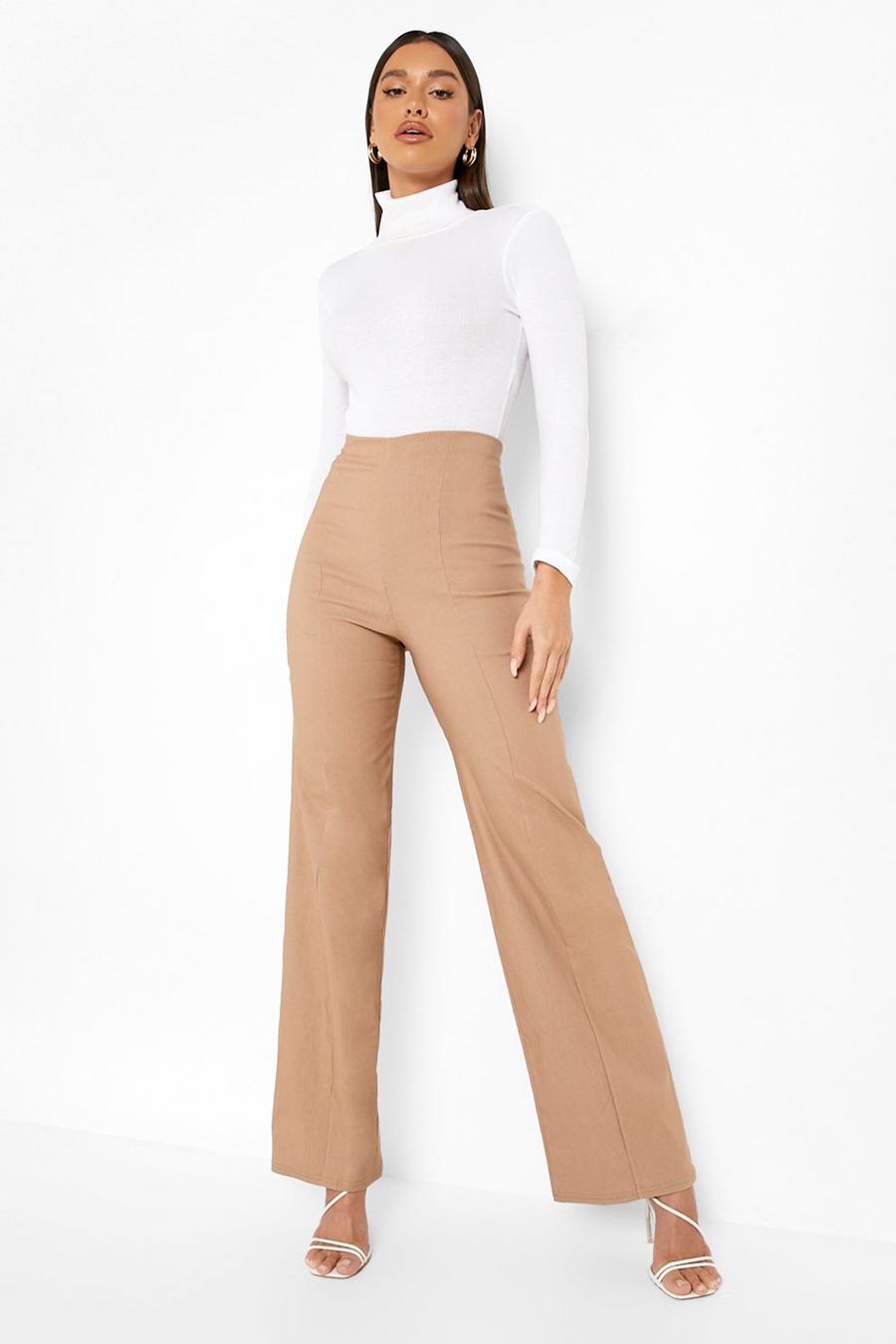Camel Woven Wide Leg Seam Detail Trousers image number 1