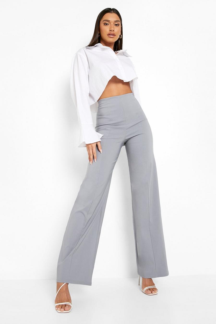 Grey Woven Wide Leg Seam Detail Pants image number 1