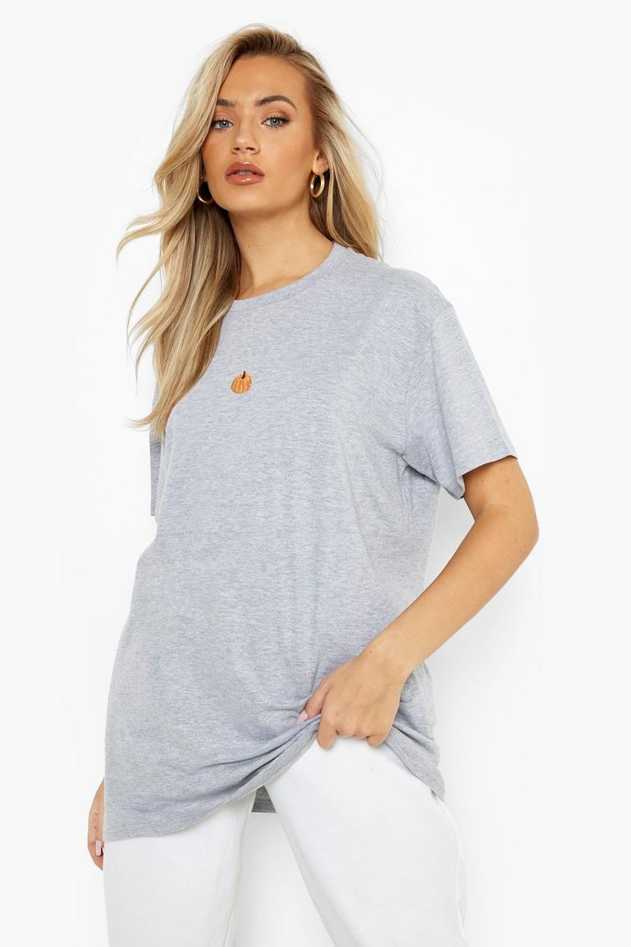 Charcoal Pumpkin Embroidered Oversized T-shirt image number 1