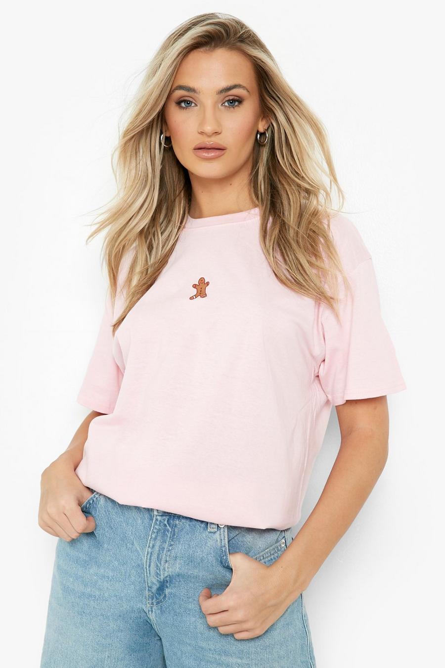 Baby pink Gingerbread Embroidered Oversized T-shirt image number 1