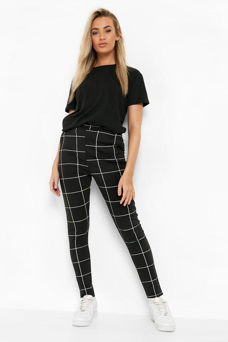 Black Ponte Check Print Trousers image number 1