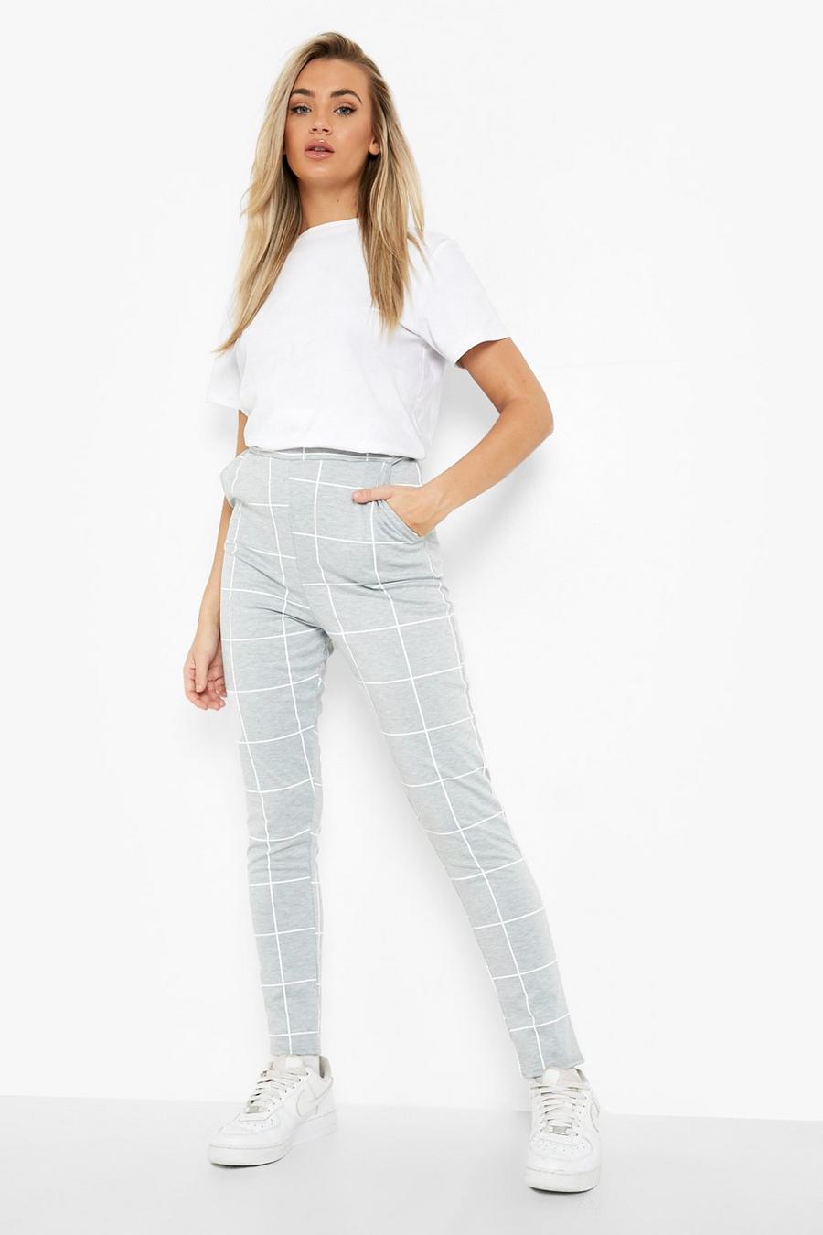 Pale grey Ponte Check Print Trousers image number 1