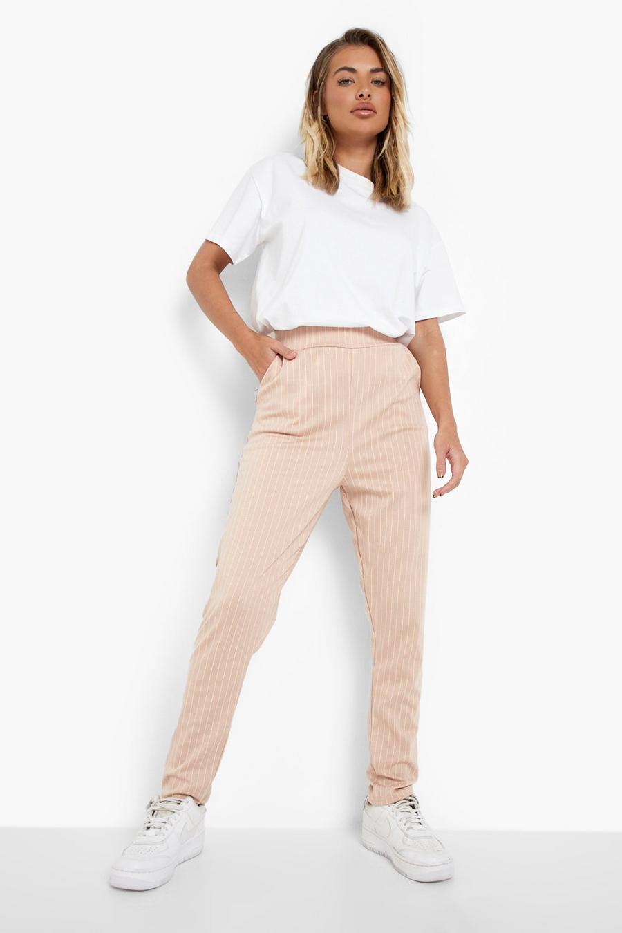 Stone Ponte Pinstripe Print Trousers image number 1