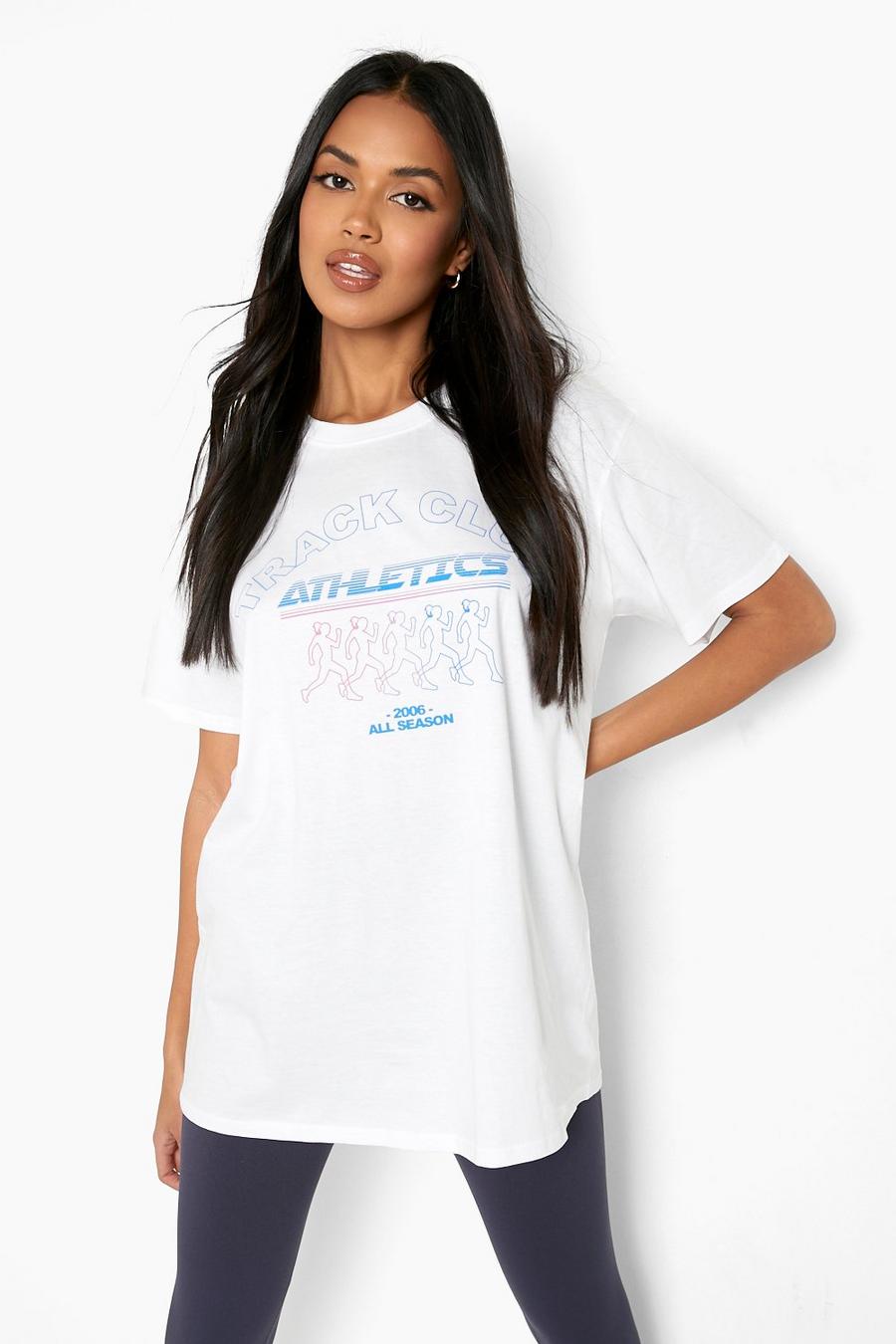 White Oversized Track Club T Shirt image number 1
