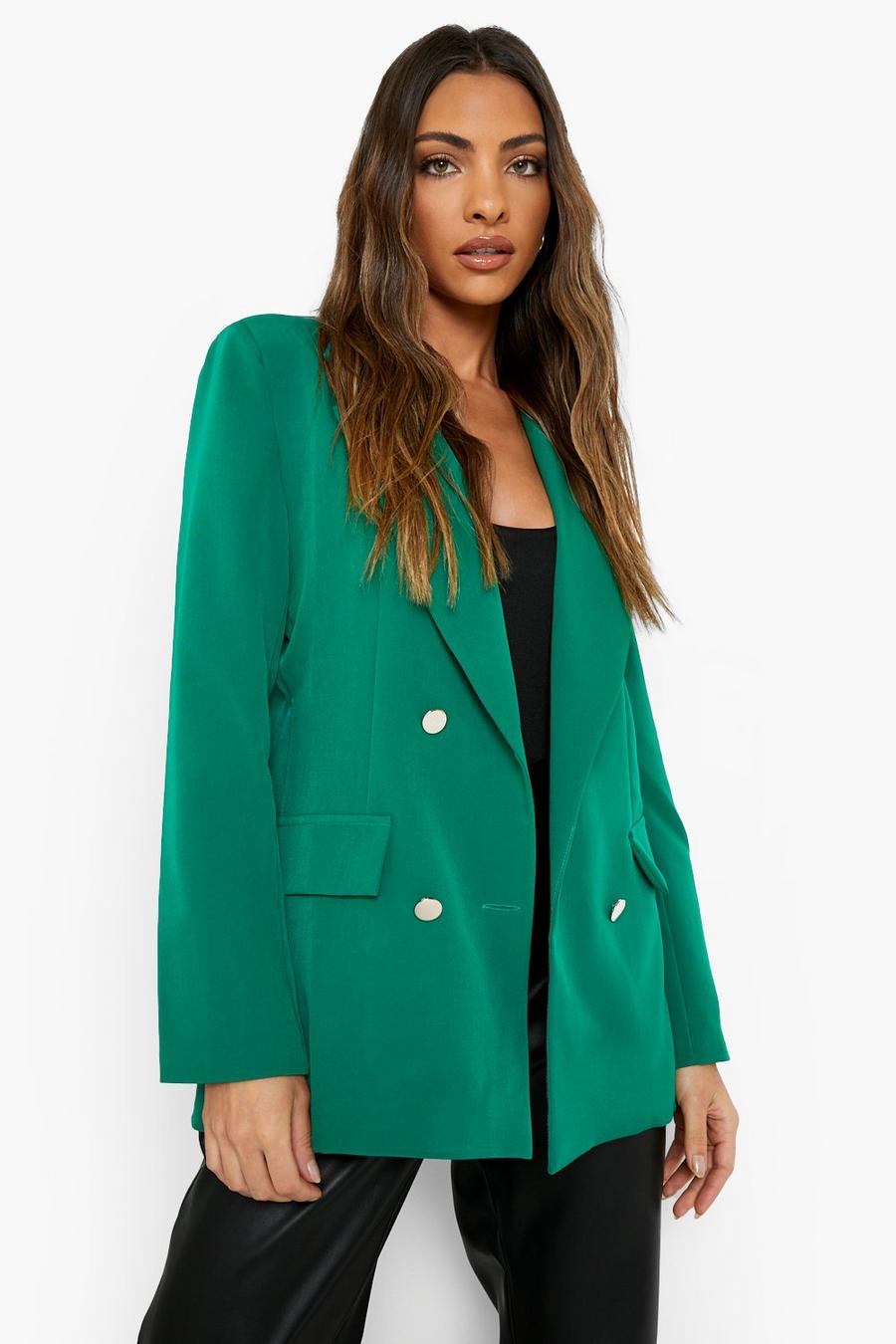 Bright green verde Double Breasted Tailored Military Blazer image number 1