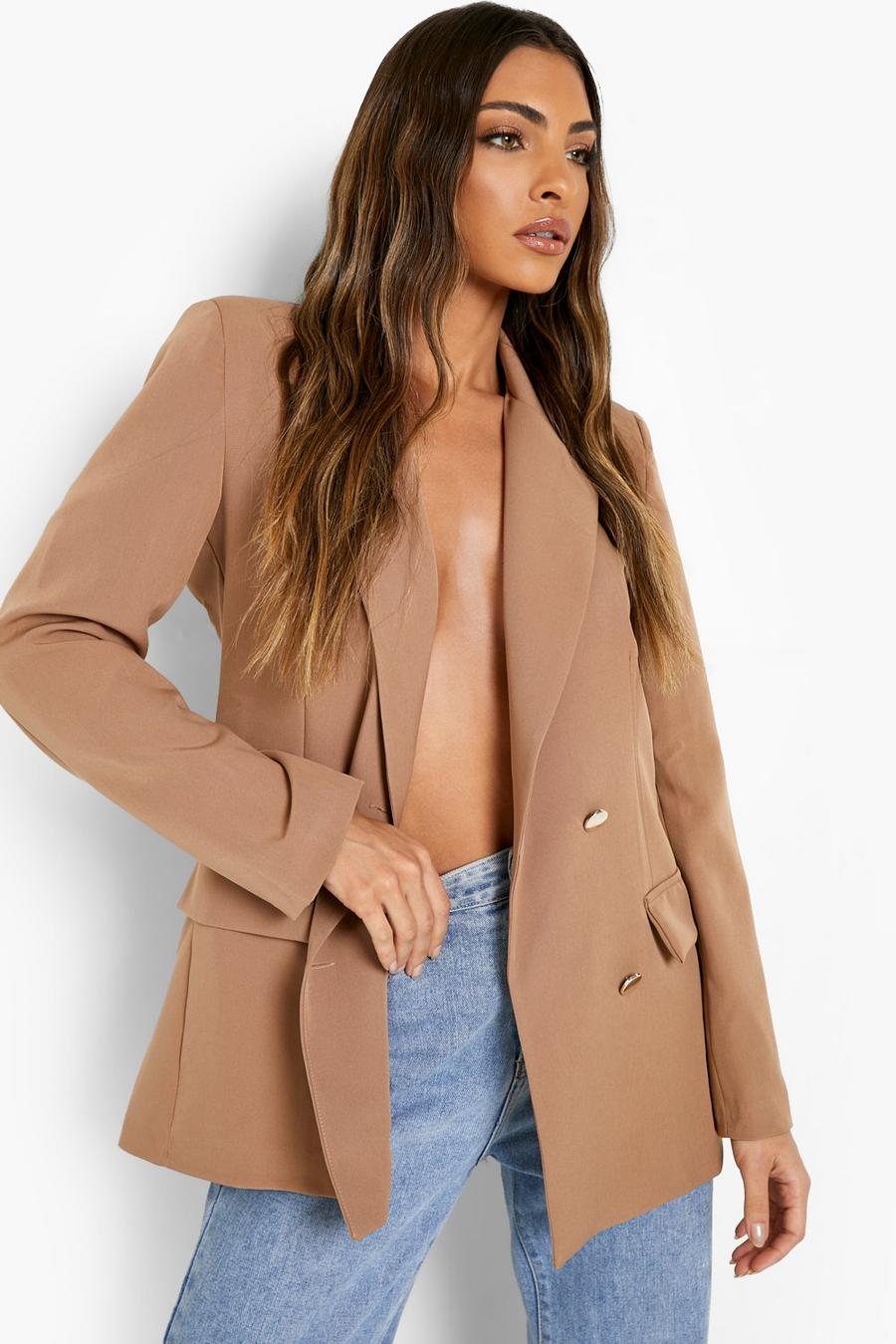 Camel Double Breasted Tailored Military Blazer image number 1