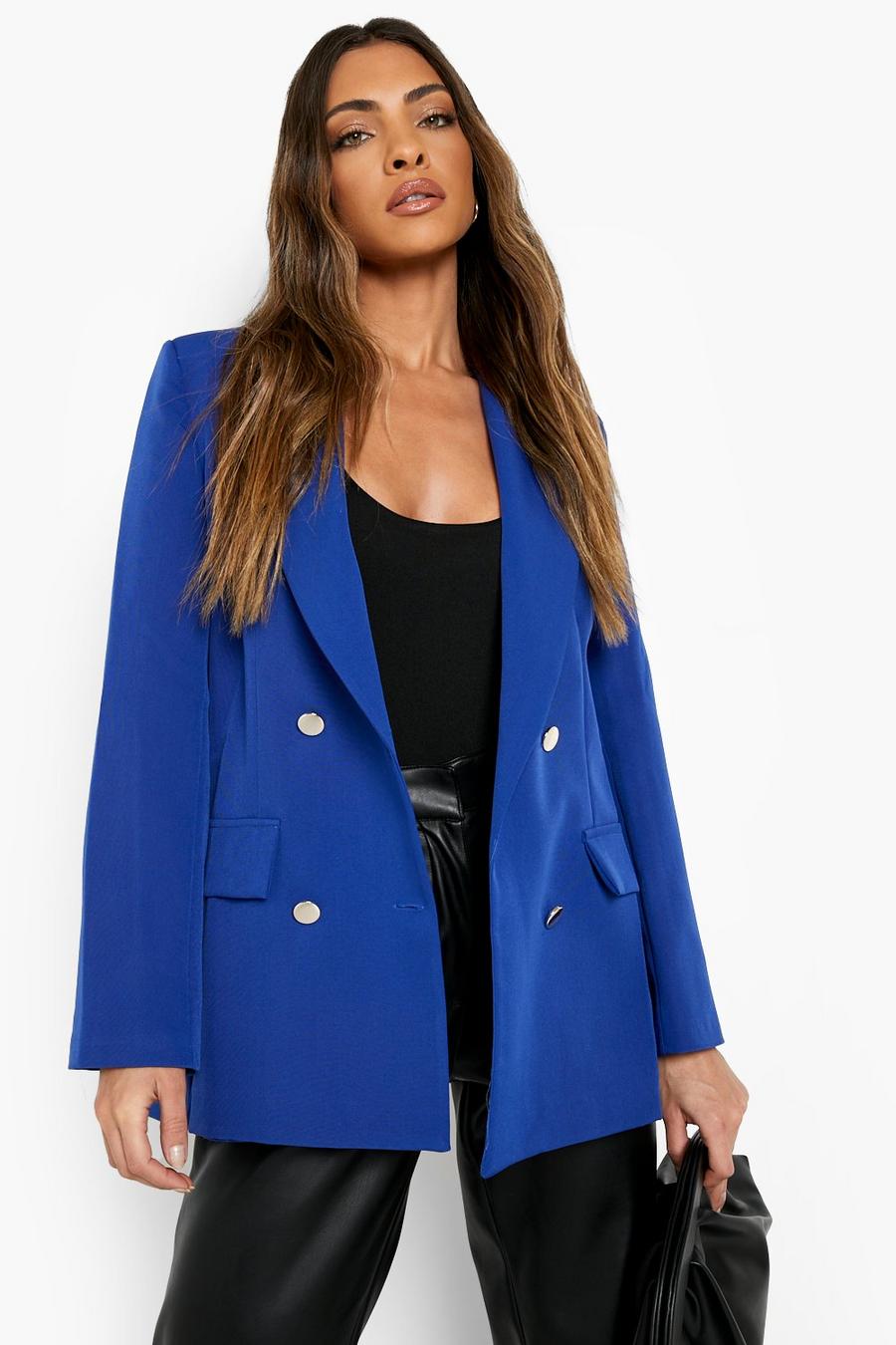 Cobalt blue Double Breasted Tailored Military Blazer image number 1