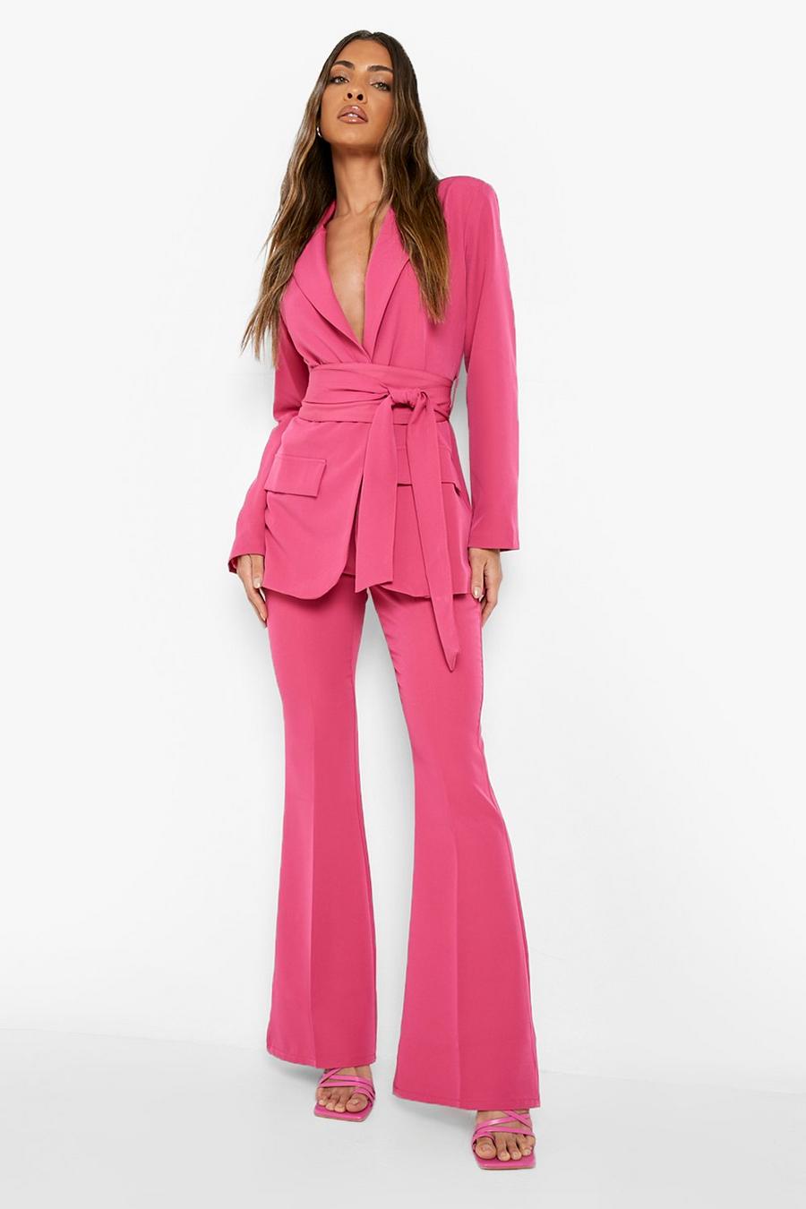 Hot pink Kostymbyxor med utsvängda ben image number 1