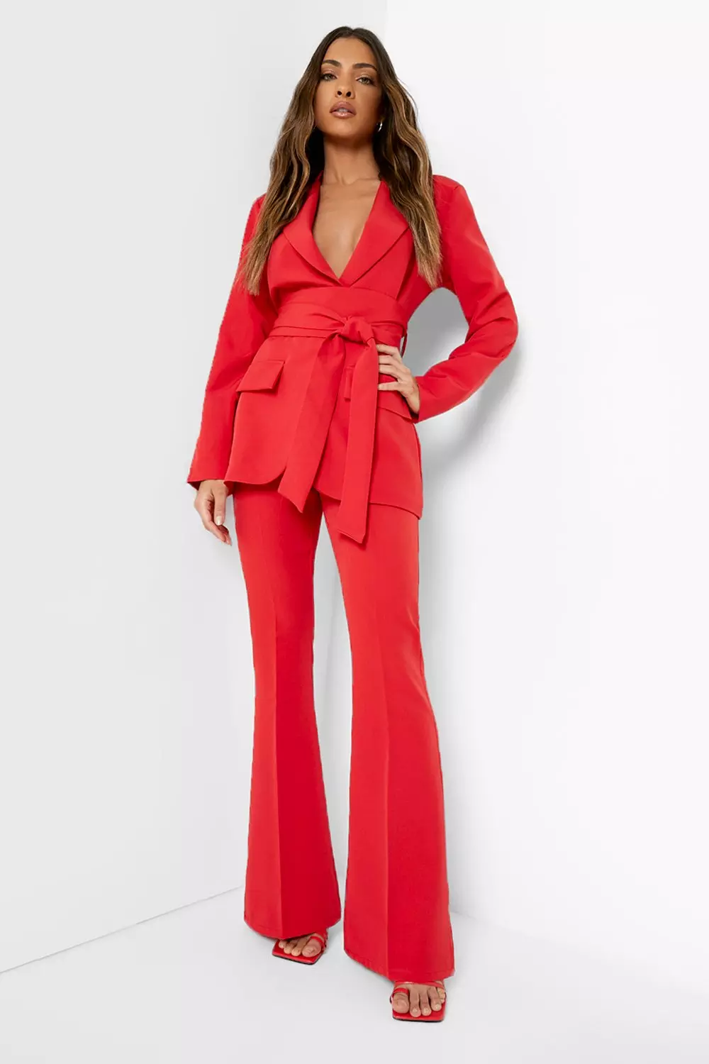 Red Tailored Flared Trousers alternative image