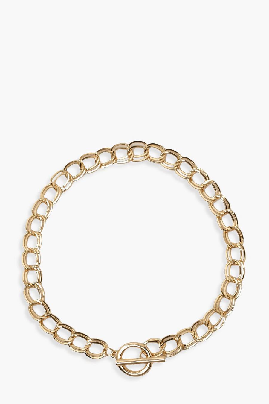 Gold metallic Chunky Chain T-bar Clasp Necklace