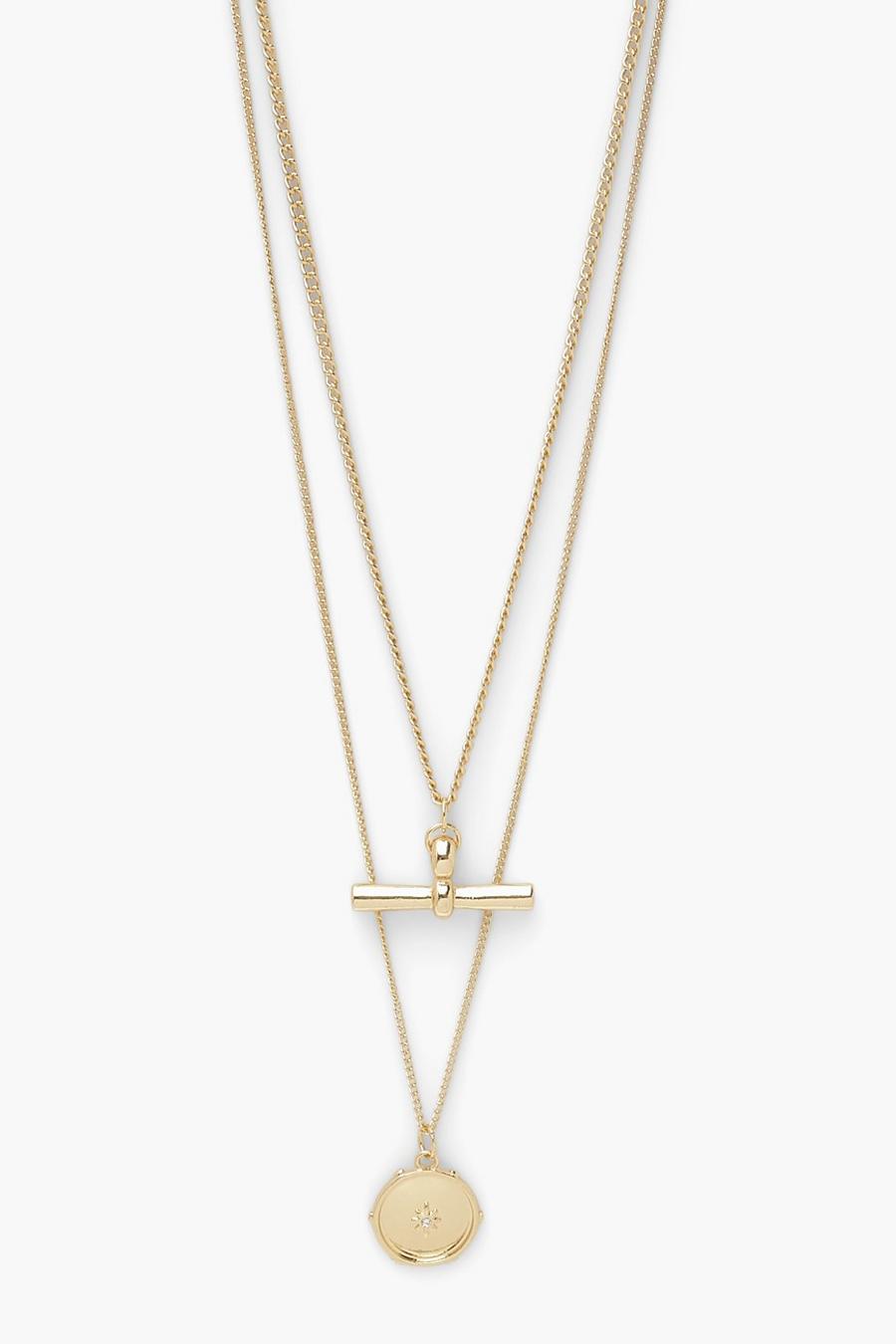 Gold T-bar Double Layer Necklace image number 1
